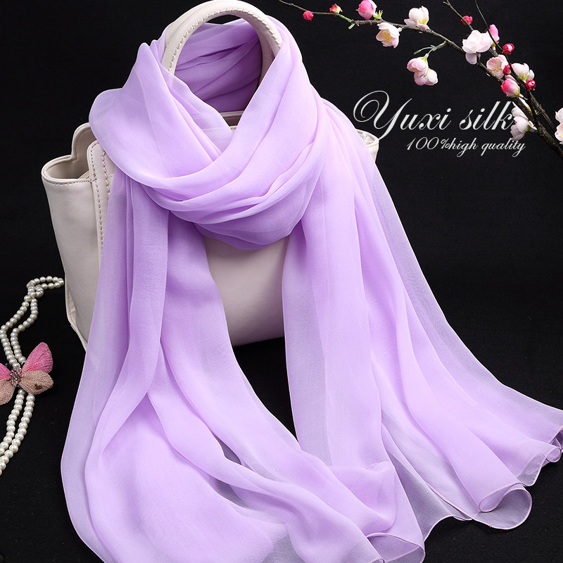 披肩丝绸夏季秋冬春秋纱巾丝巾紫色真丝乔其长围巾