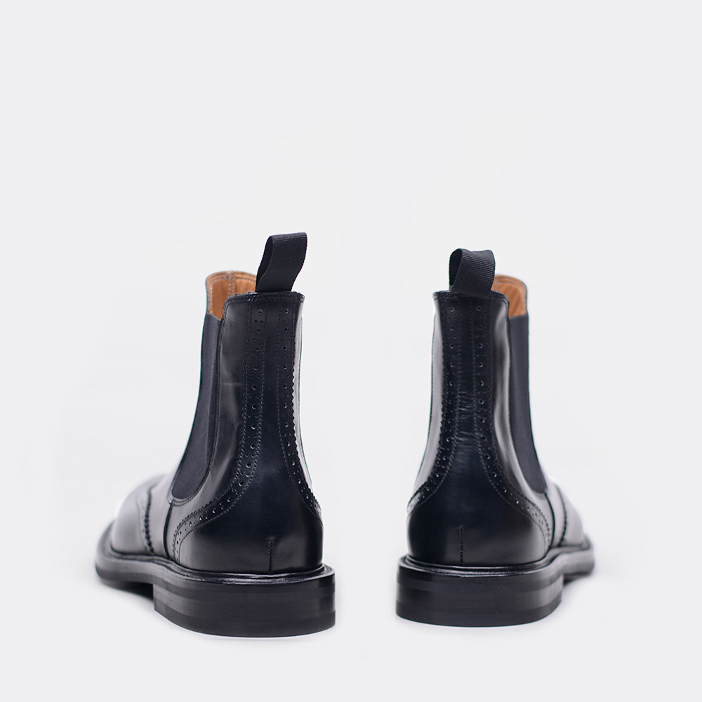 强尼制靴经典黑色切尔西一脚脚蹬男士秋冬真皮切尔西靴