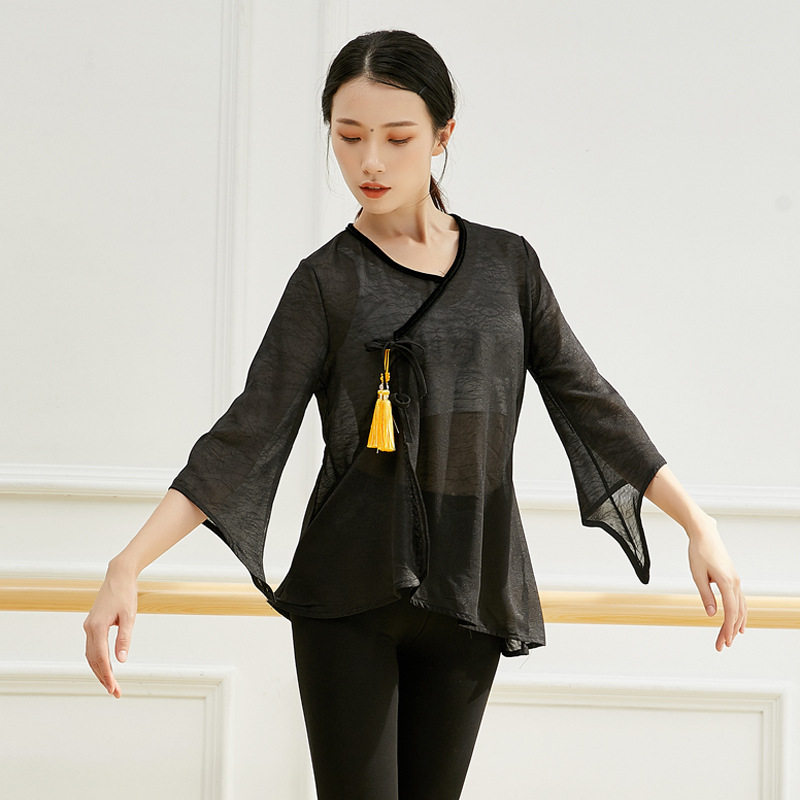 古典舞中国风流苏飘逸喇叭半月袖艺成人演出服现代舞服装