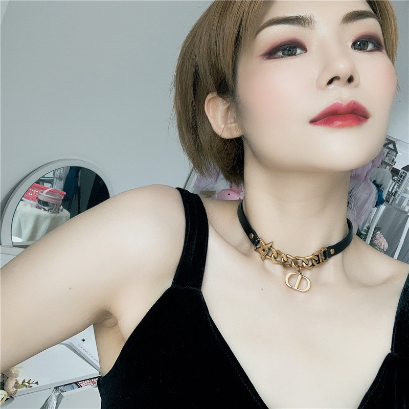 choker皮质项圈项链金属字母链条欧美夸张潮人项链