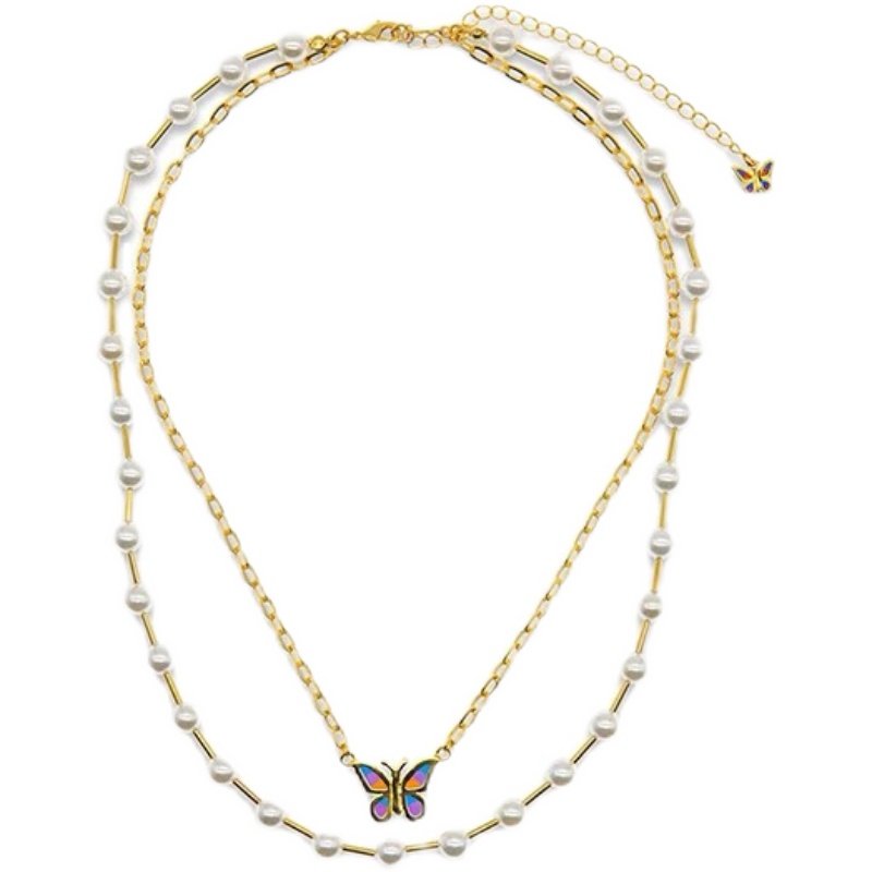 国内现货stugazi彩色蝴蝶香槟白珍珠项链项链