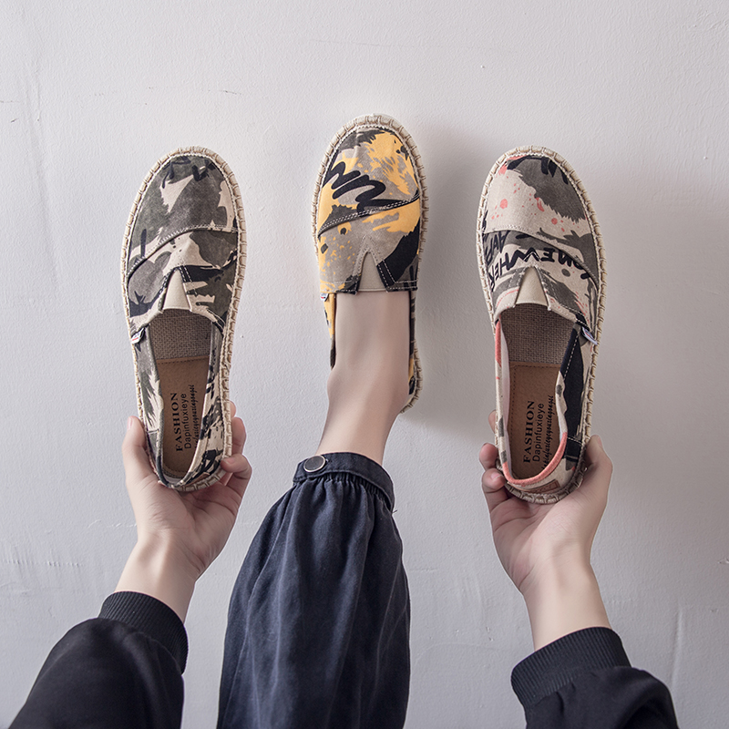 一脚蹬帆布鞋子男鞋春夏透气平底豆豆渔夫鞋休闲百搭老北京布鞋潮