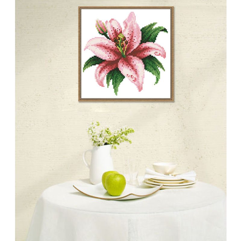 新款珠绣十字绣全串珠子绣客厅简约现代温馨花卉小幅画粉色百合花