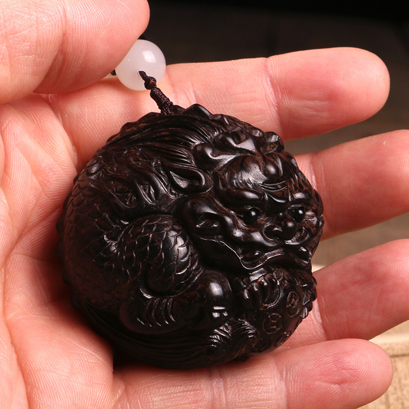 木雕貔貅把件黑檀木有求必应手把古玩文玩木雕