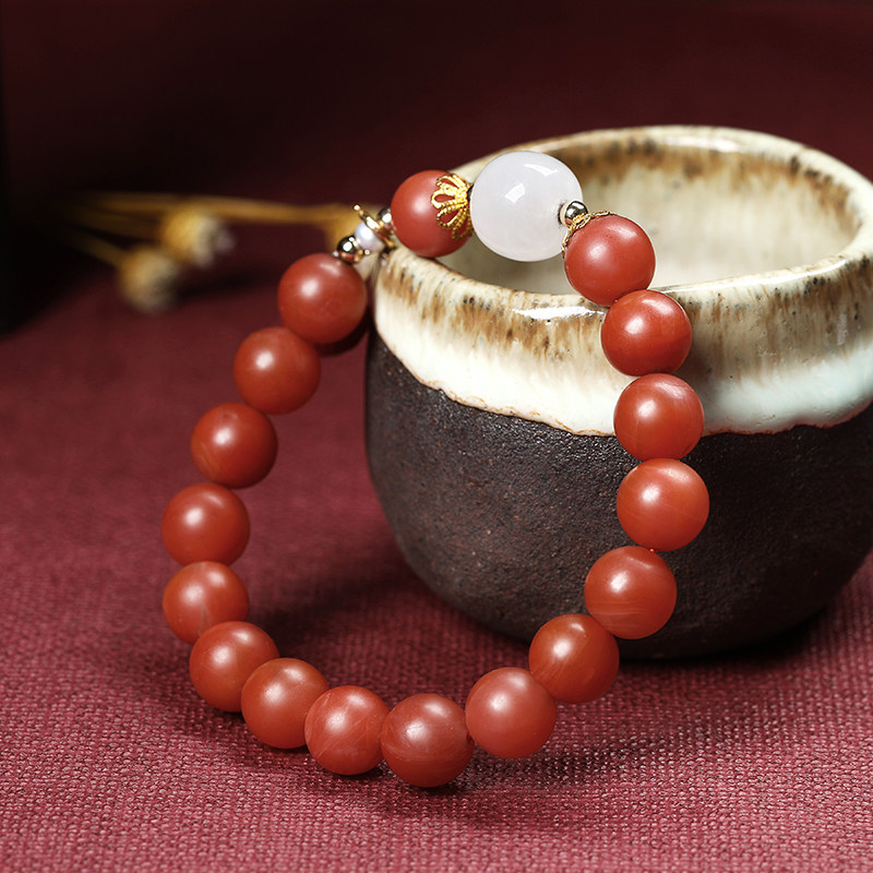 欧采保山南红手串配饰天然琥珀佛珠玛瑙白玉手链