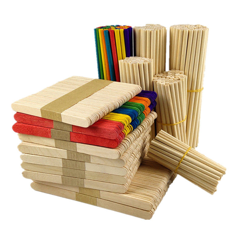 diy雪糕棒圆木棒小木棍木质益智玩具实木拼装积木模型制作工具