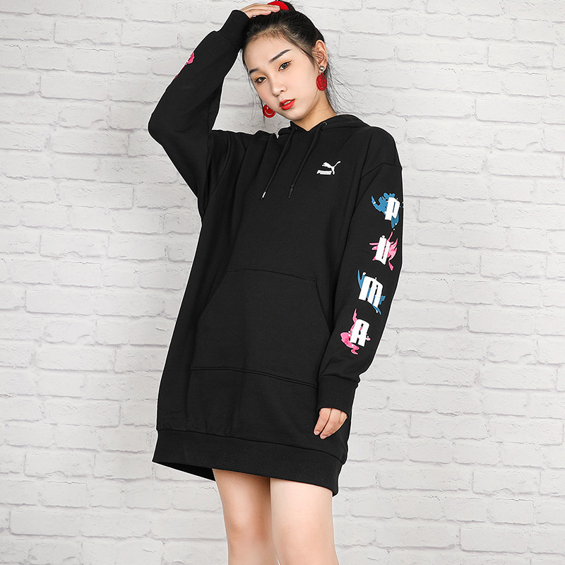 puma彪马官网长款卫衣女2021春季新款运动服连帽运动卫衣