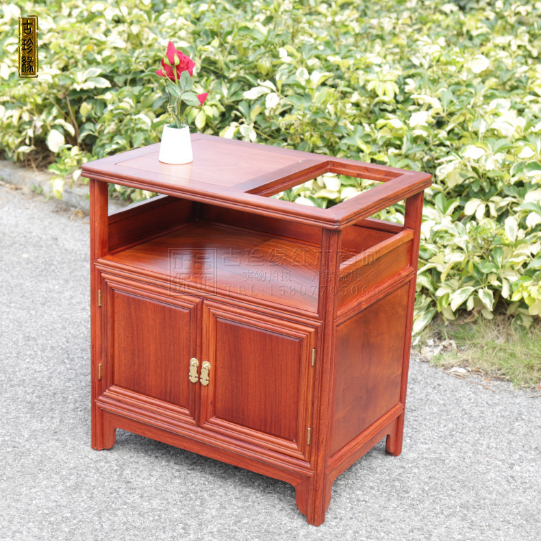 缅甸花梨木茶水柜电磁炉中式红木餐边柜榫卯结构餐边柜