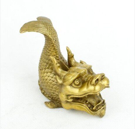 纯铜仿古龙头鱼鳌鱼瑞兽螭铜器摆件白铜龙鱼摆件
