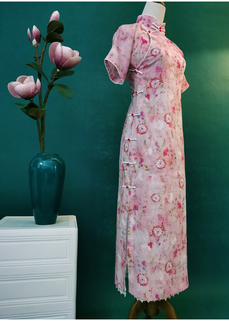 旗袍苎麻印花夏天新款复古日常古法平裁无省旗袍