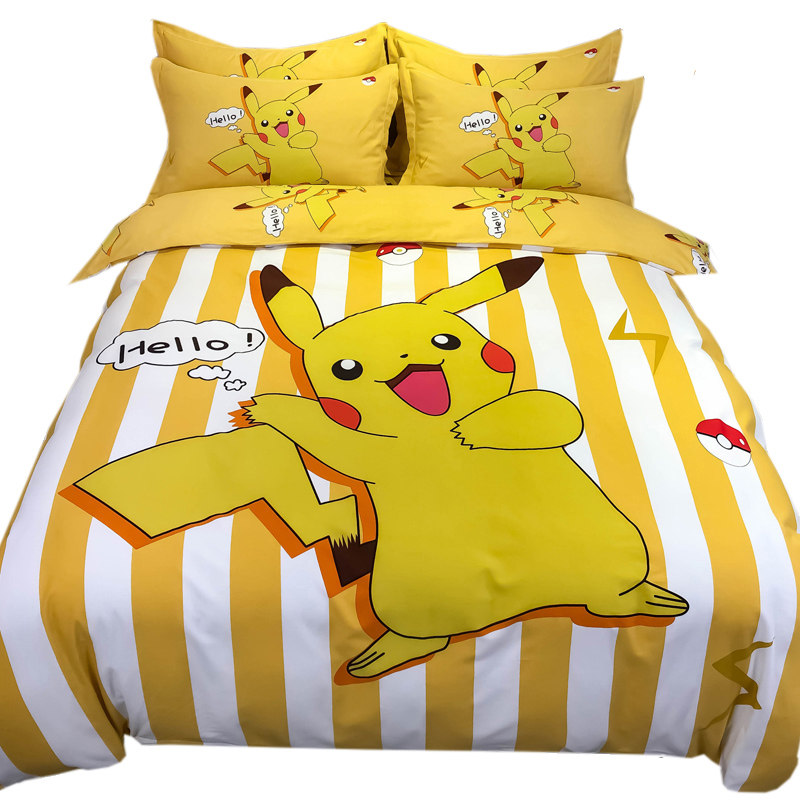件套皮卡丘床上四件纯棉磨毛春秋秋冬四季通用床品套件