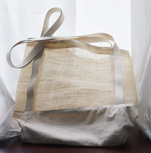 【时舟】 老苎麻 手织天然夏布 白色土布 白织带款 环保背包