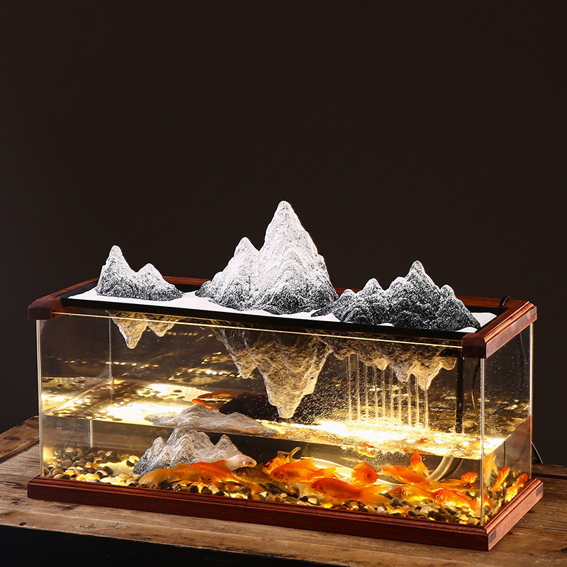 鱼缸流水造景金鱼缸小型假山客厅陶瓷创意家居鱼缸