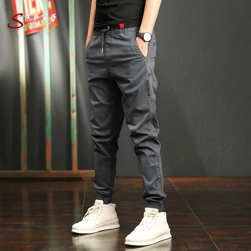 萨萨公子2021秋冬纯棉男裤子韩版潮流 加绒百搭束脚裤男士休闲裤