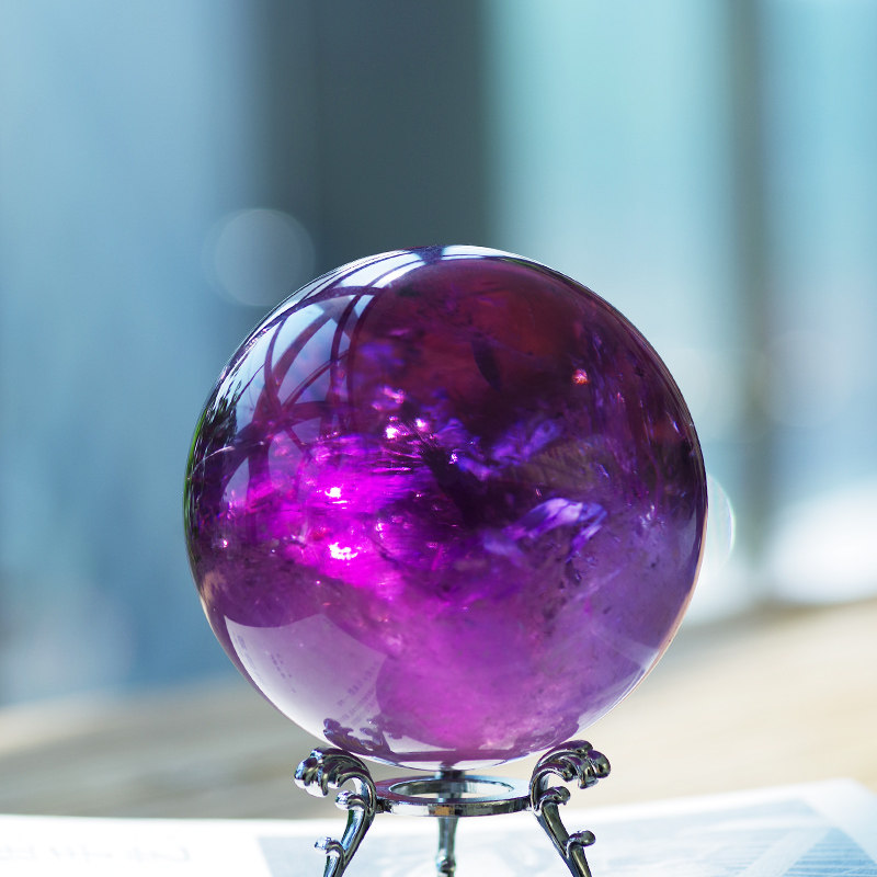 紫水晶水晶球摆件天然水晶原石紫黄七星招财占卜冥想摆件
