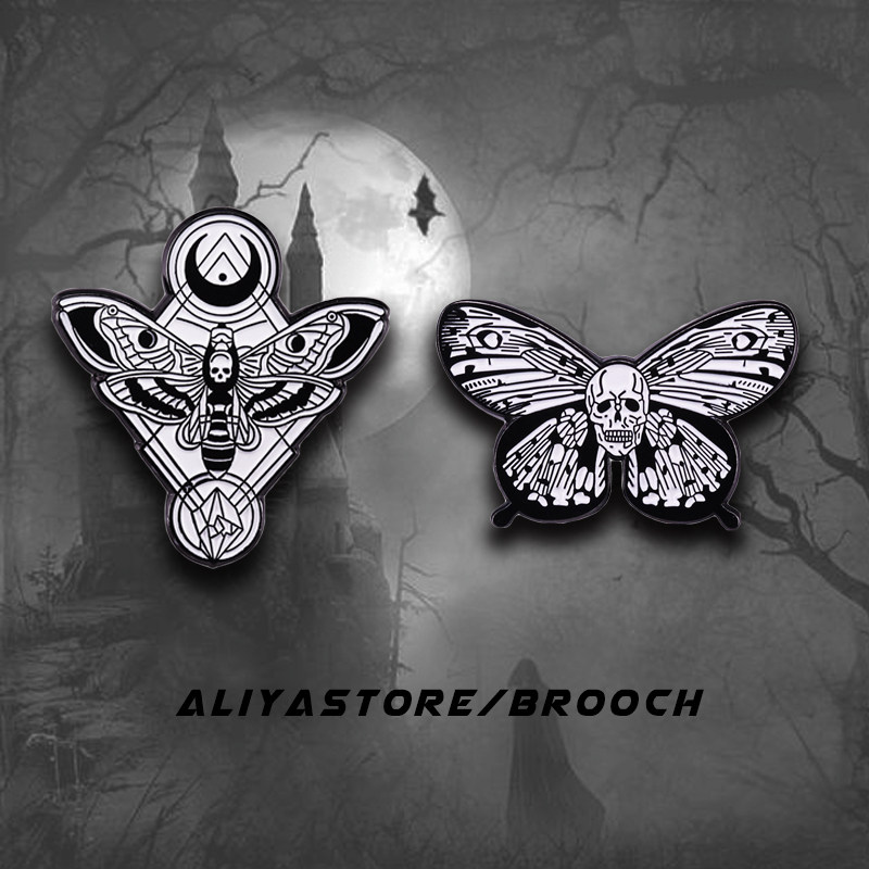 aliyastore暗黑哥特骷髅飞蛾胸针创意个性胸章黑暗徽章胸针