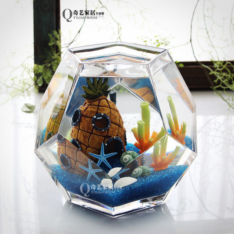 鱼缸个性玻璃创意桌面金鱼缸大号热带热带鱼加厚鱼缸