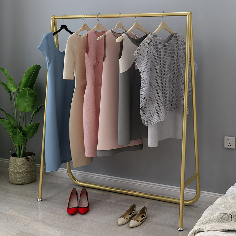 商场童女女装店铺服装服装展展示架ins货架金色落地衣帽架