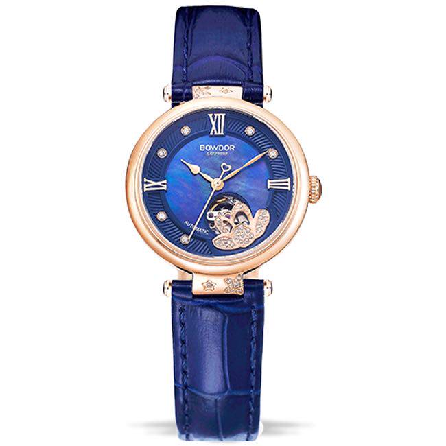 正品专柜bowdor宝舵手表女正品皮带镂空全自动机械表时尚88118女