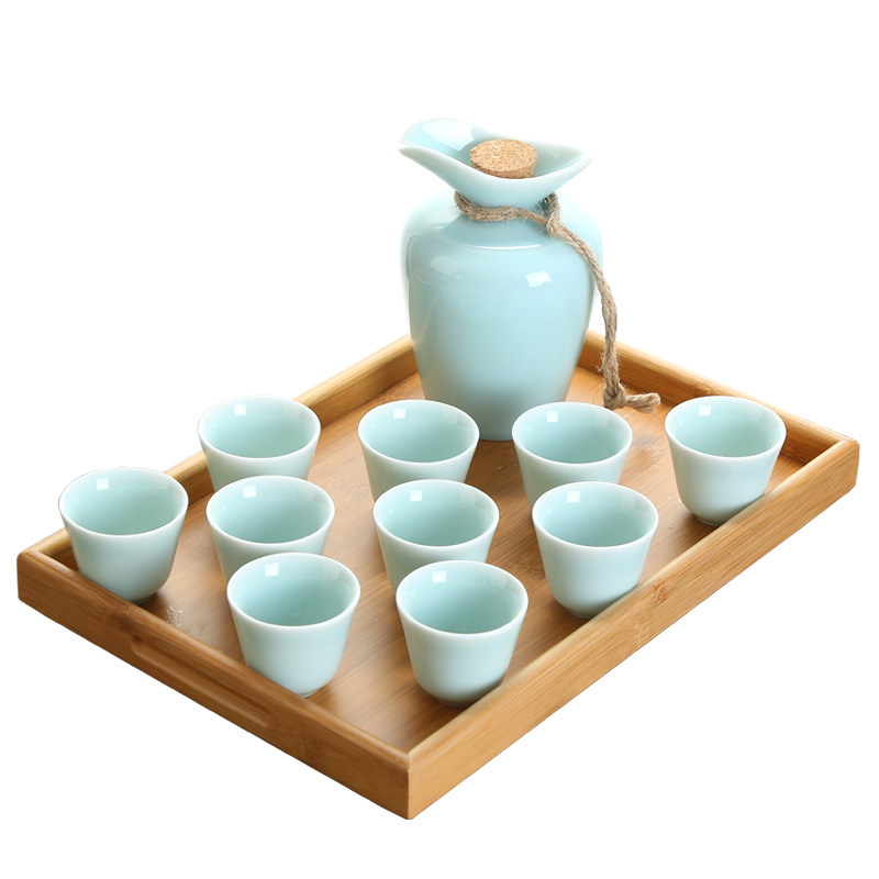 超值优惠 酒具套装10杯1斤酒壶白酒分酒器一两酒杯托盘 清酒酒具
