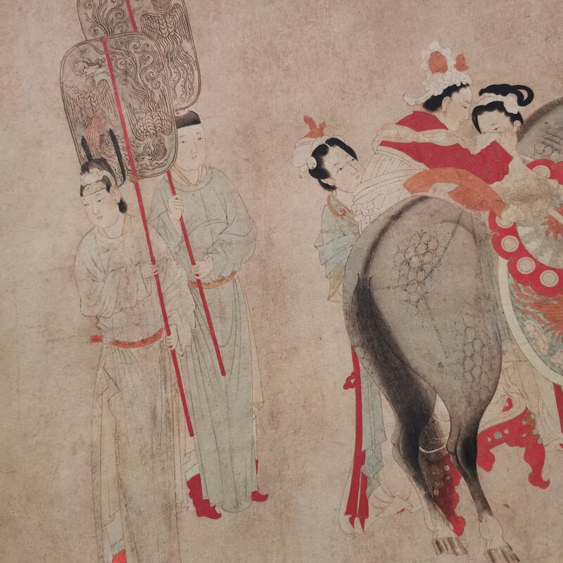 钱选杨贵妃上马复古书画人物横幅国画真迹微喷书法