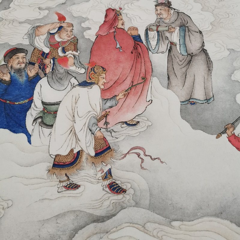 夏荆山五路财神神图复古书画竖版国画真迹微喷国画