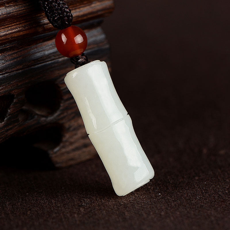 天然和田玉竹节吊坠竹竿玉坠 富贵竹项链男女款 节节高挂件毛衣链