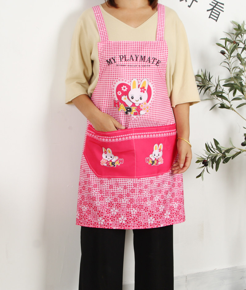 厨房家用卡通时尚棉布防油污围裙 文艺围腰做饭围裙 男女通用