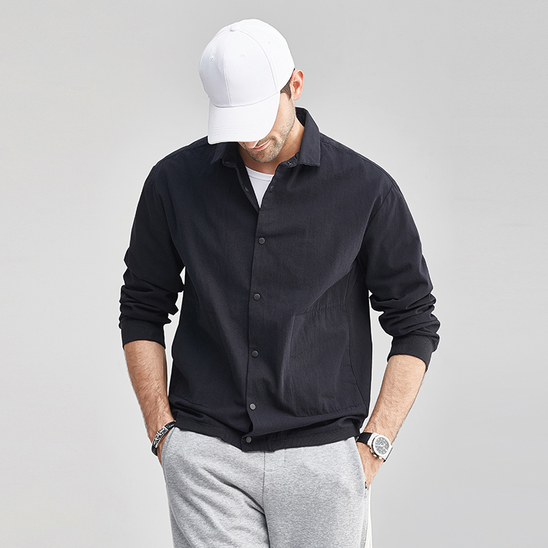 男士夹克休闲百搭翻领男装上衣2021秋季新款潮流纯色宽松全棉外套