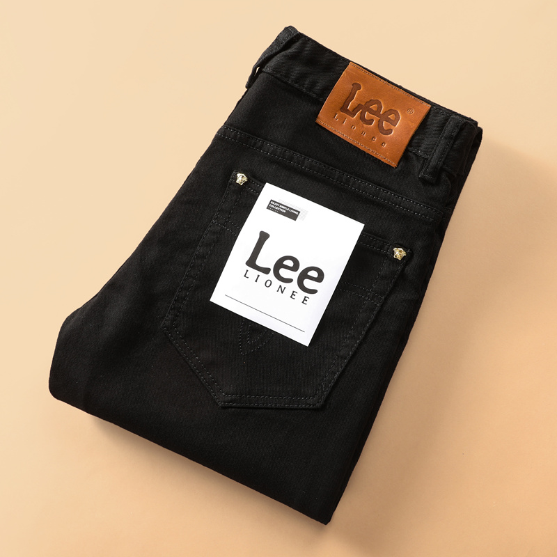 Lee lionee纯黑色牛仔裤男士修身小脚裤春夏季2022年新款薄款弹力
