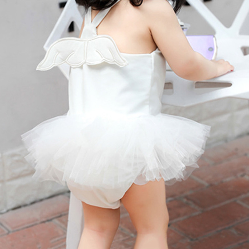 韩国公主宝宝婴儿纯白色小天使翅膀女童泳衣连体儿童泳衣