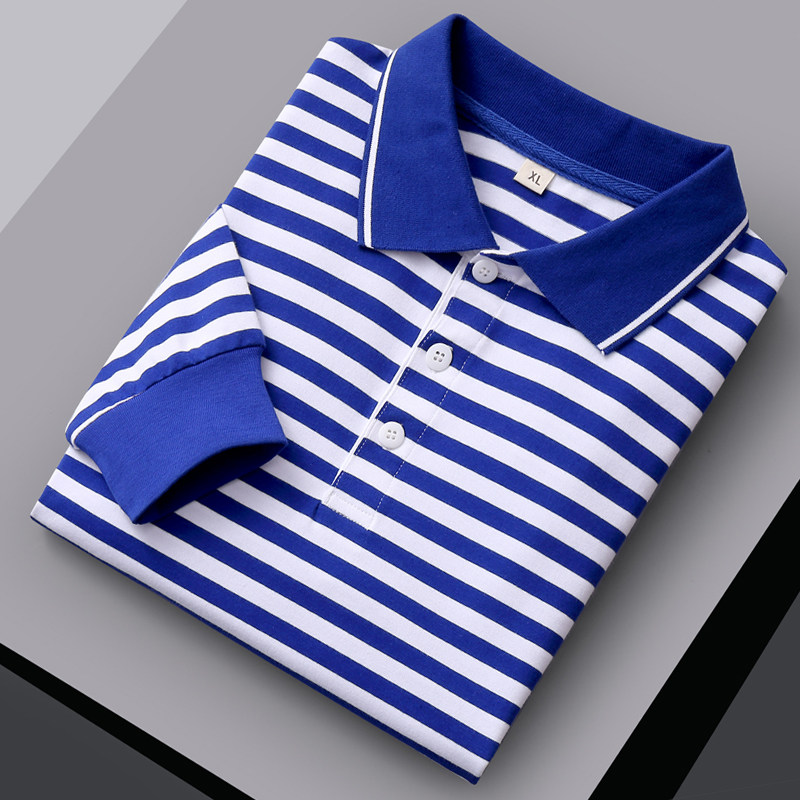 polo长袖恤男海军翻领蓝白条纹海魂衫带领中青年polo衫