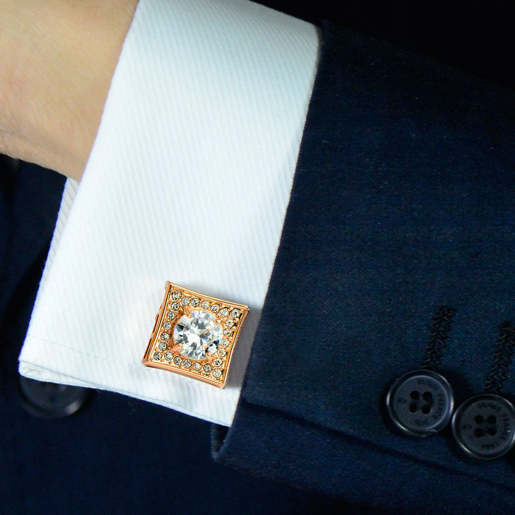 袖口高端大气男士水晶袖扣玫瑰金色袖扣