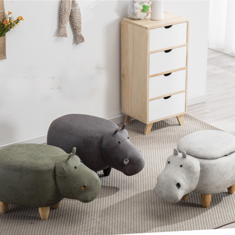 实木脚凳创意河马换鞋沙发动物储物矮凳试鞋换鞋凳