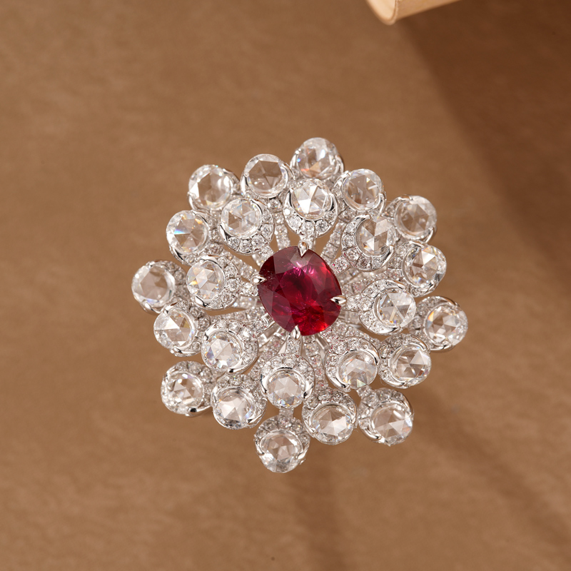 一搏千金孤品1克拉无烧血红红宝石戒指玫瑰切工净度手饰