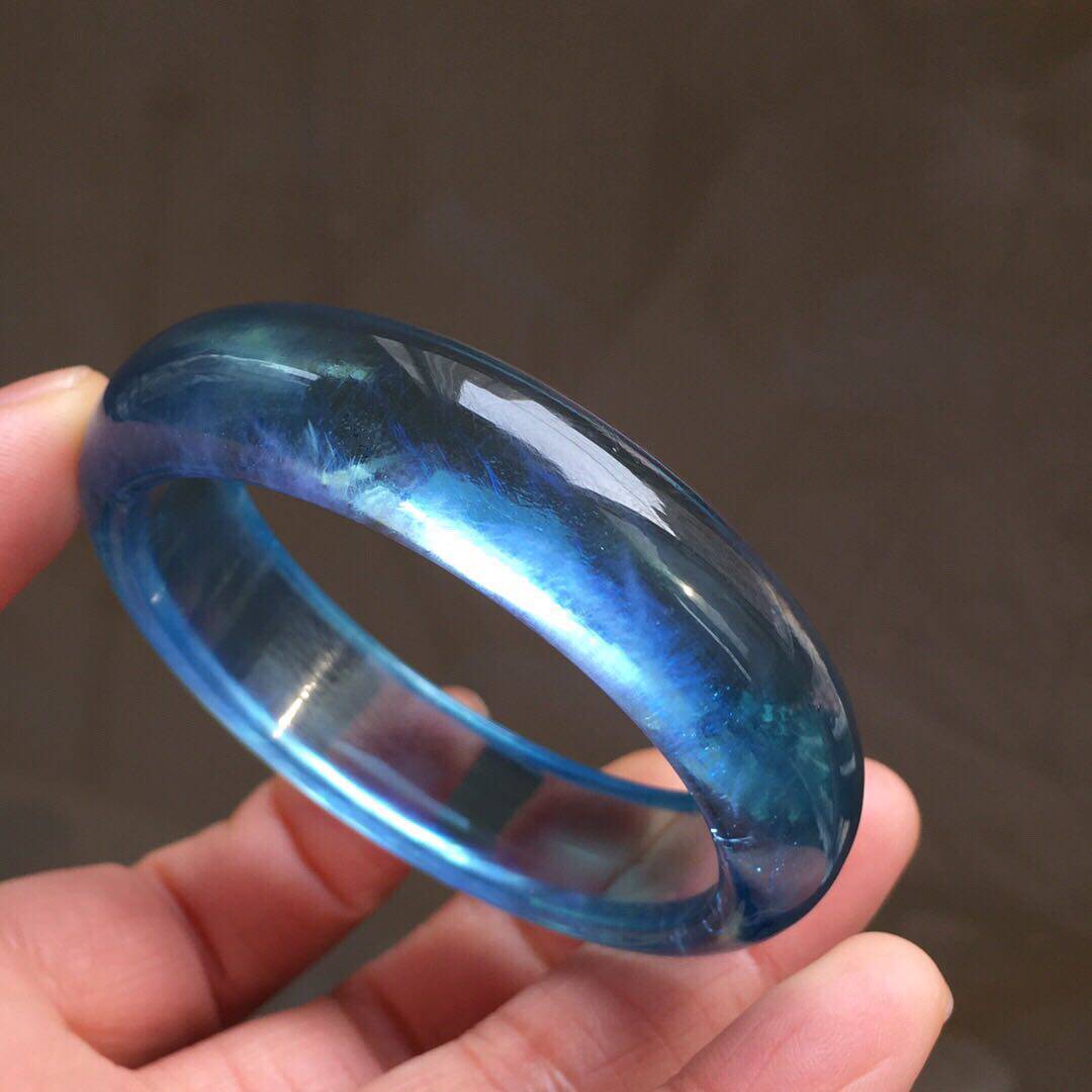 罕见玻璃体海蓝宝手镯海水蓝色稀有收藏品手镯