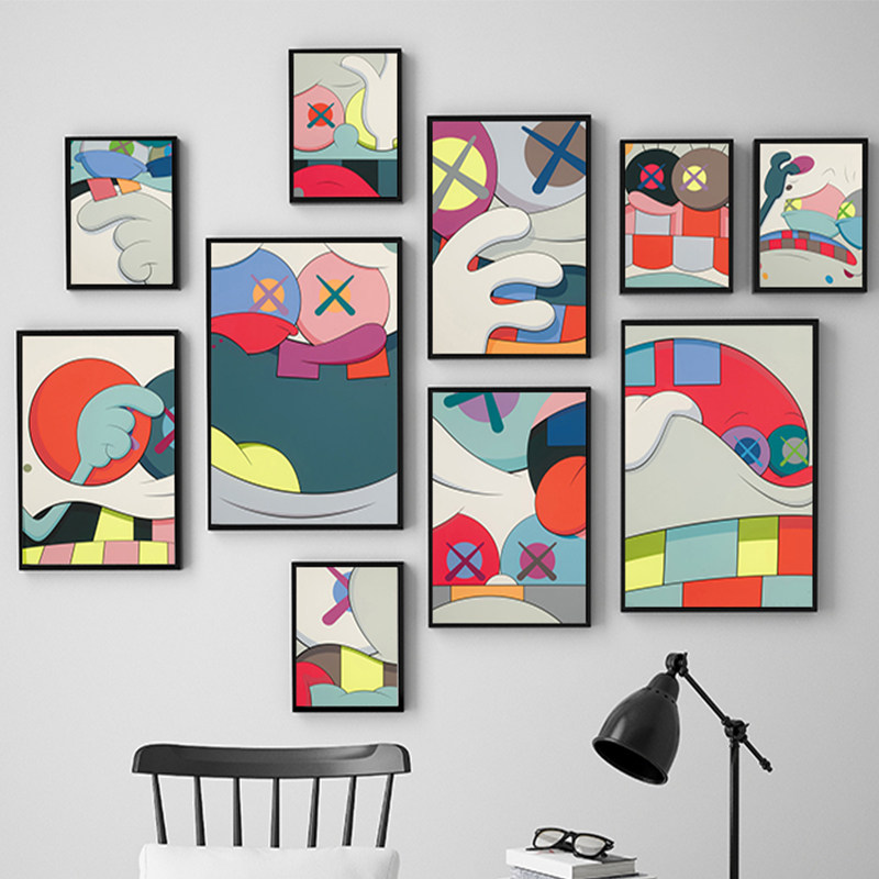 kaws装饰画潮牌涂鸦创意挂画潮流卡通客厅墙面现代装饰画