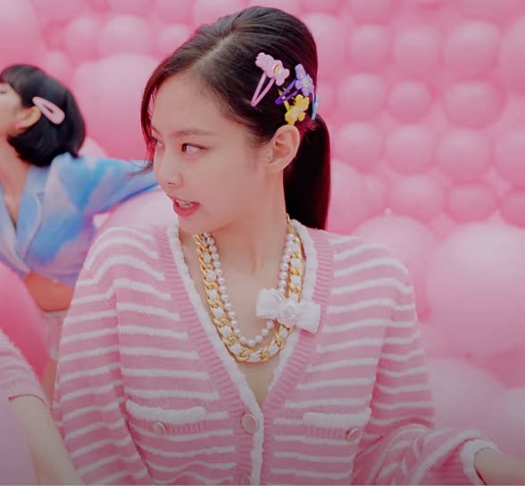 blackpink金智jennie同款icecream粉色针织毛衣开衫毛针织衫