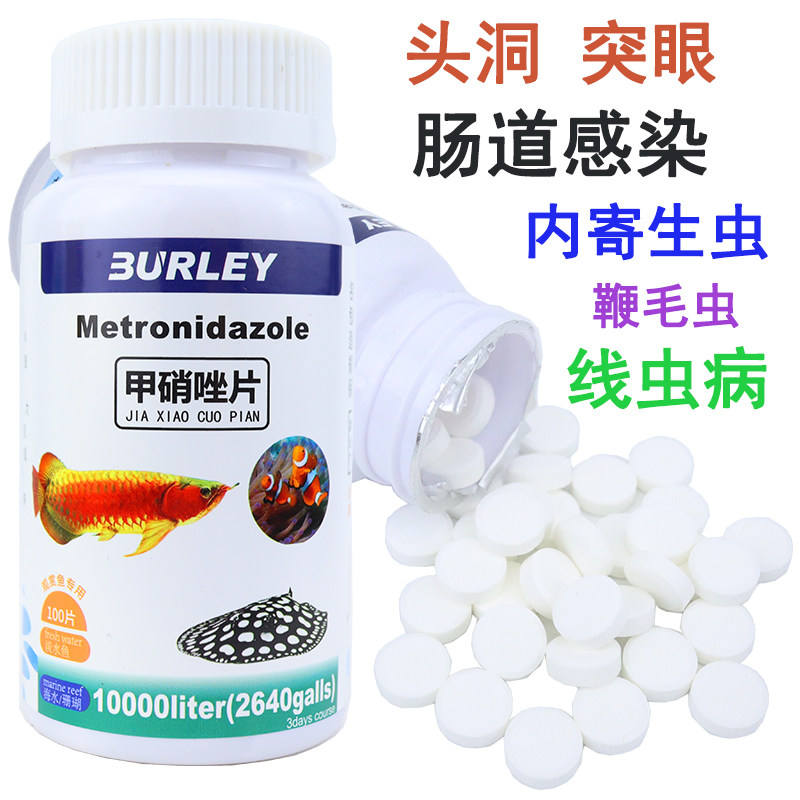 水族用甲硝唑片观赏鱼杀菌杀虫药锦鲤金鱼热带鱼鱼药头洞内寄凸眼