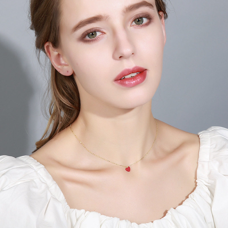 拉薇nr.lavie轻奢项链s925银松石小红心玫瑰金颈链女朋友礼物