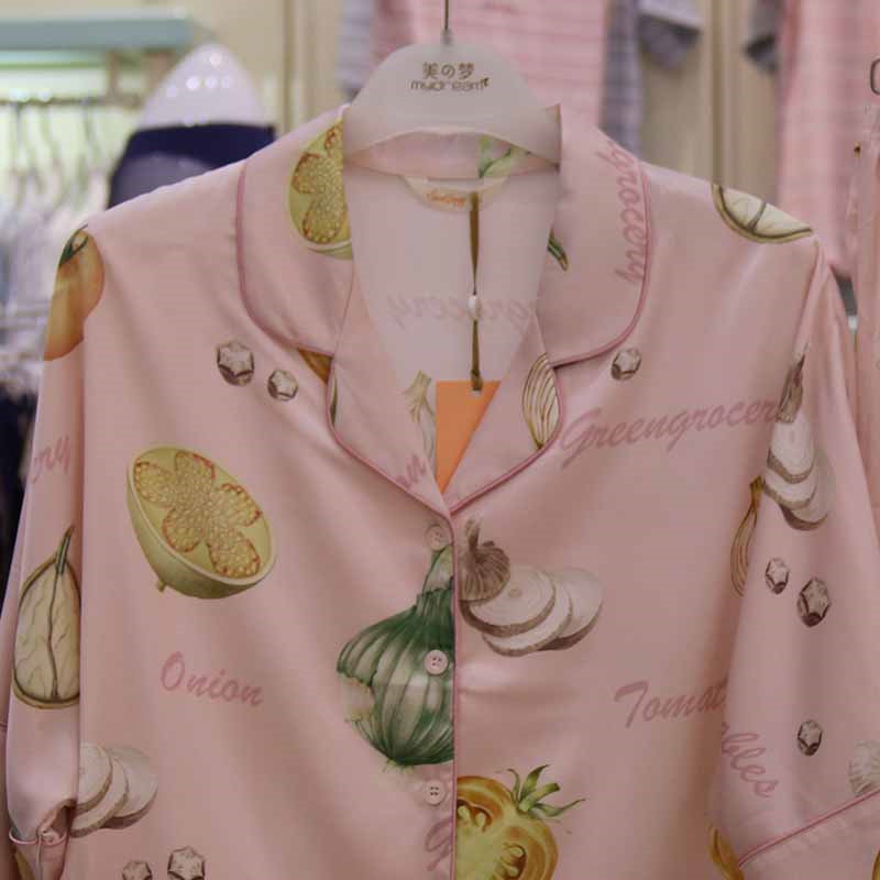 美之梦七分家居服卡通薄款长裤翻领冰丝睡衣短袖睡衣