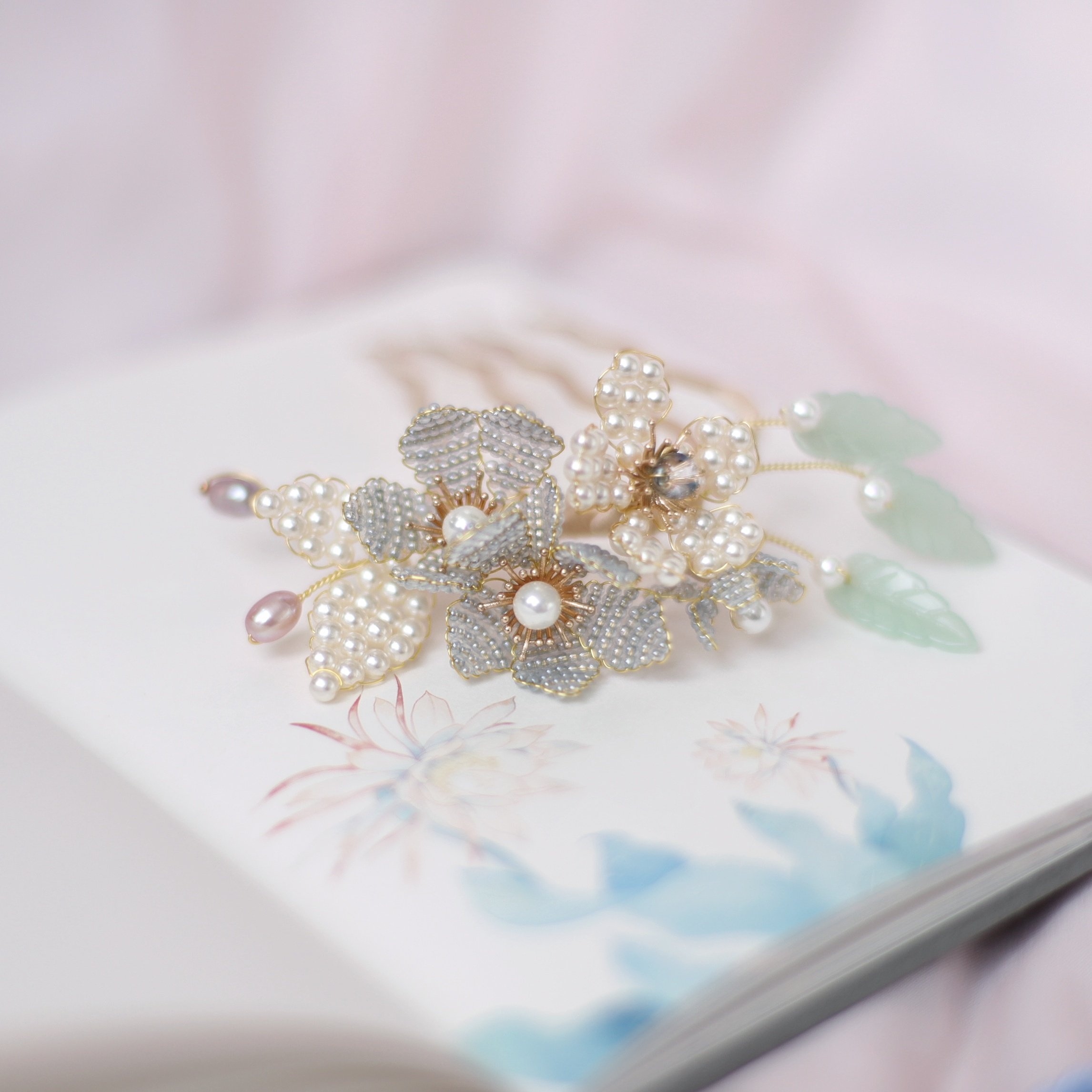 头饰沅思阁原创手工珠花发簪古风清新宋明少女发饰