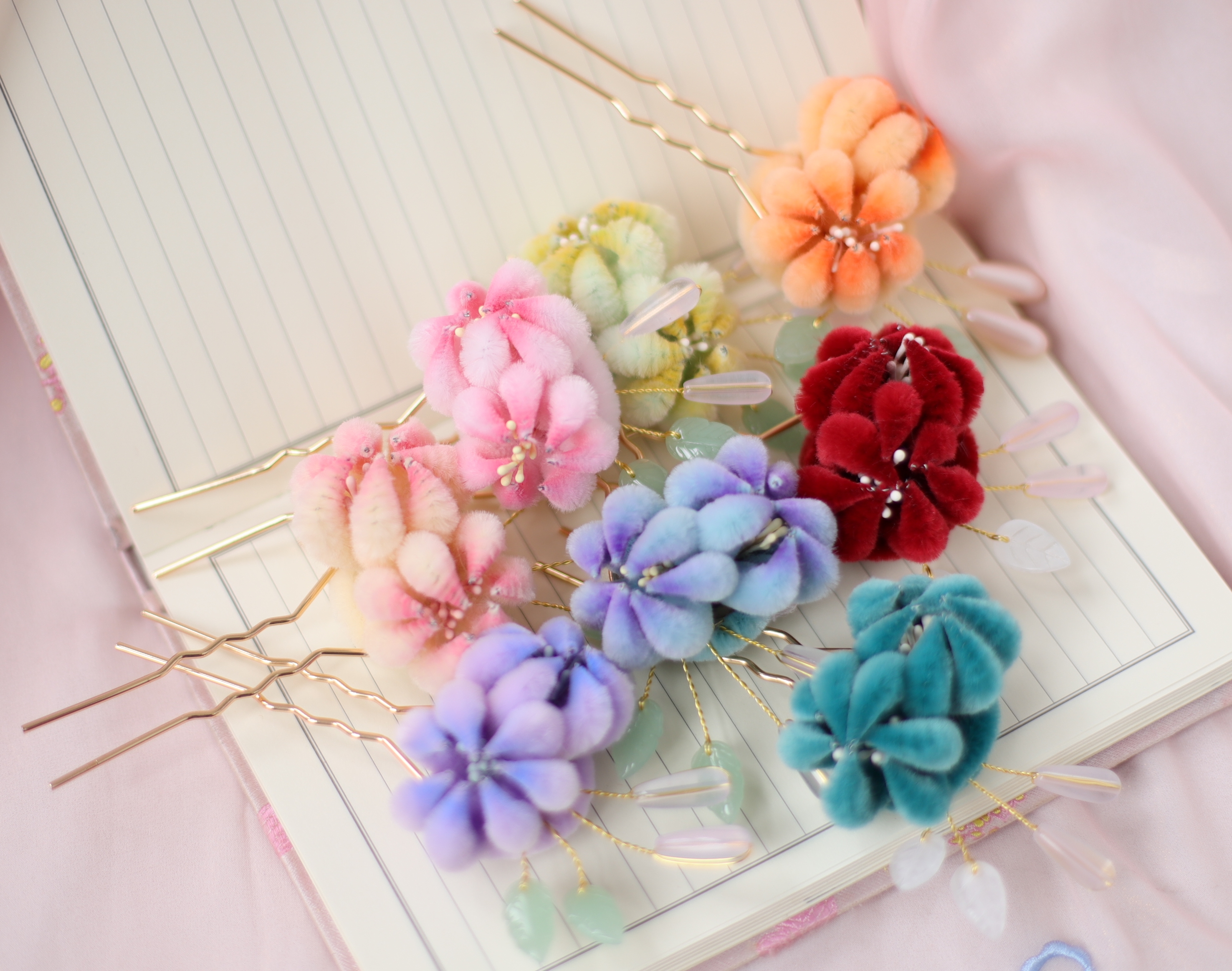 沅思阁配饰风梳古典发簪菊花仿非绒花头饰款汉发饰