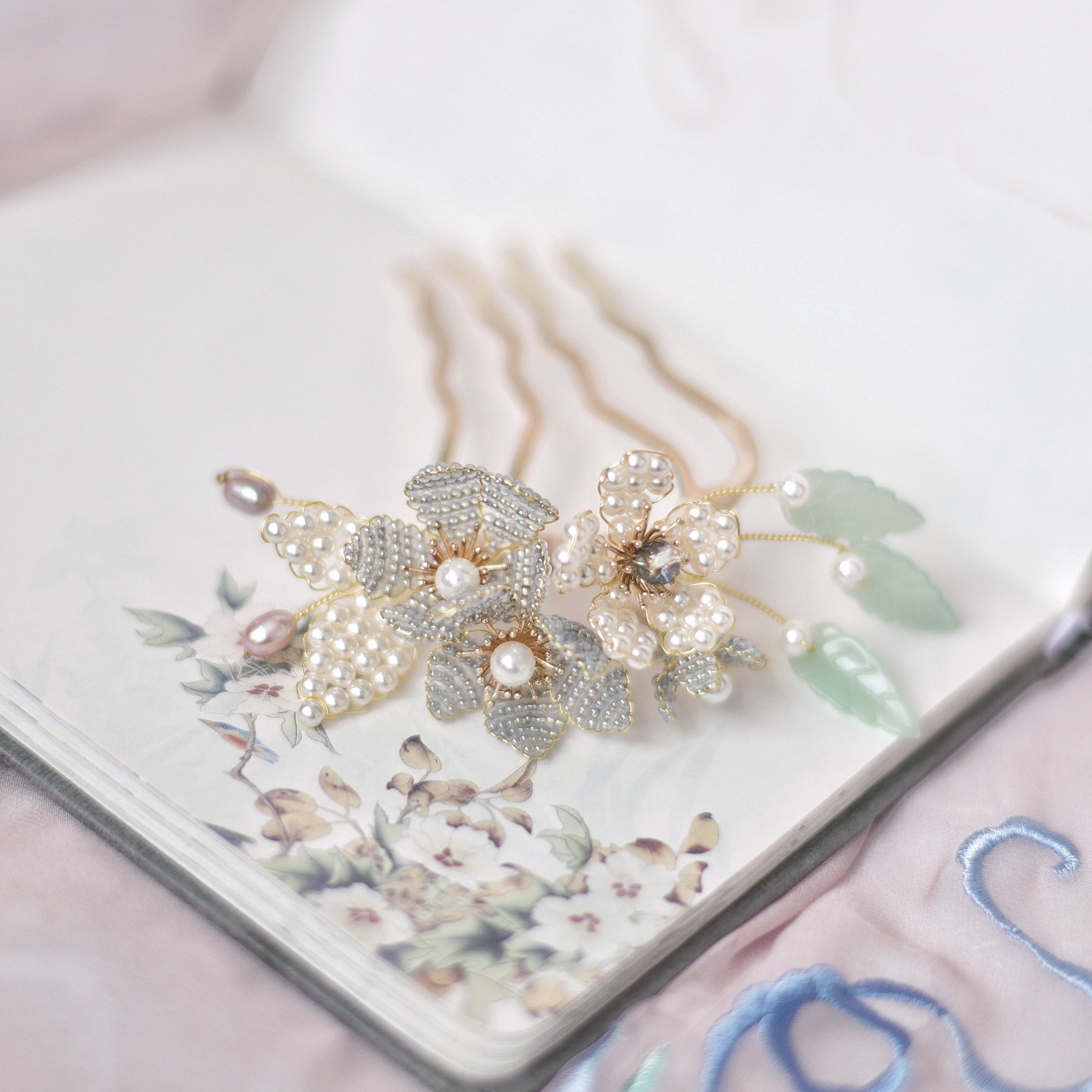 头饰沅思阁原创手工珠花发簪古风清新宋明少女发饰