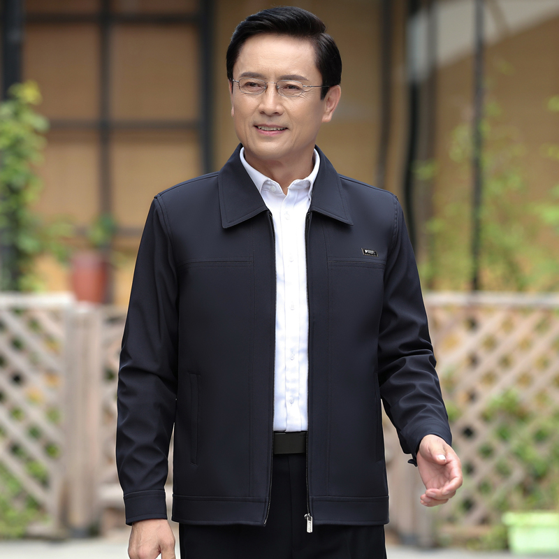 爸爸春装外套中年男士夹克春秋款中老年男装爷爷衣服老人休闲上衣