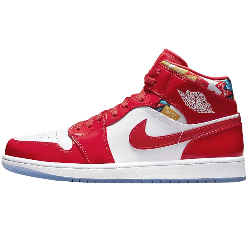 正品airjordan1midaj1白红几何印花中帮休闲篮球鞋dc7294600