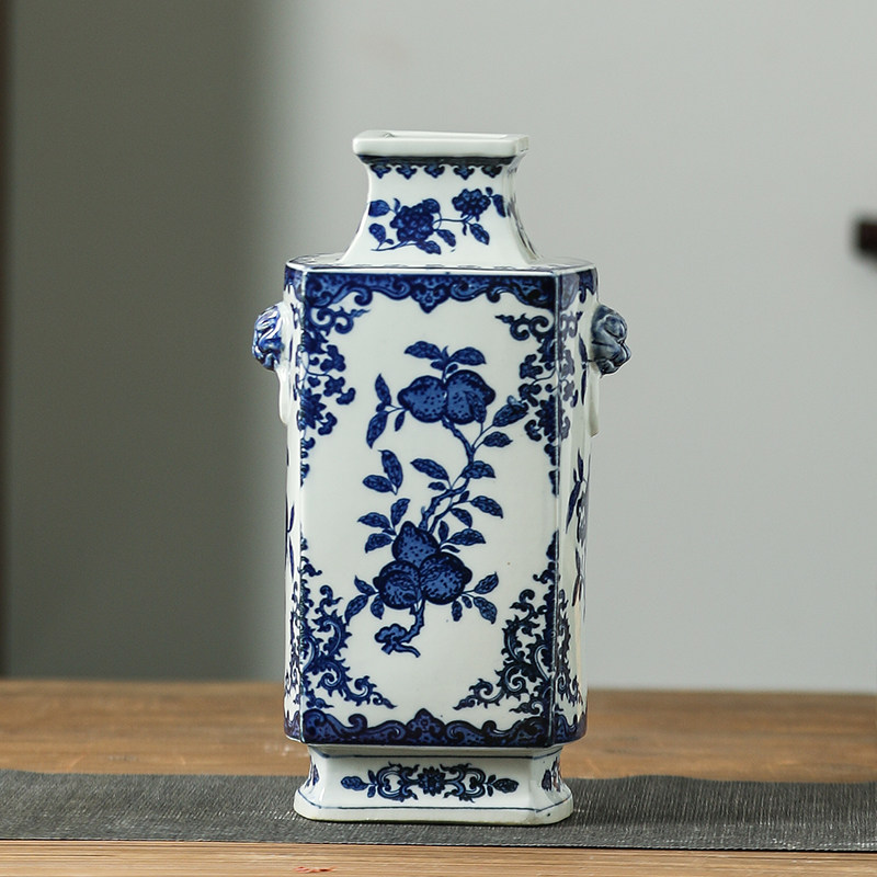 仿古瓷器花瓶帛画景德镇玉琮青花方形外方内圆中式花瓶