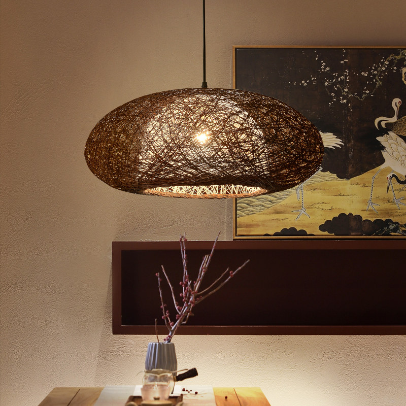 麻绳藤编藤艺鸟巢吊灯创意个性饭厅餐厅过道灯具客厅吊灯