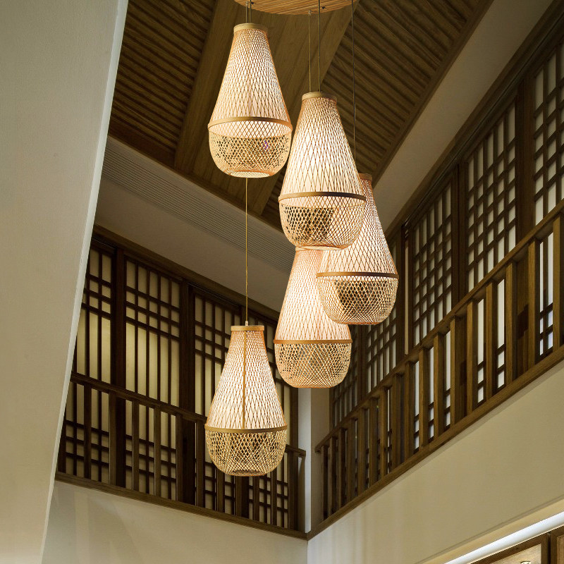 吊灯高档优质手工编织竹灯竹艺竹编民宿茶室客厅吊灯