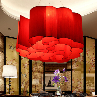 祥云灯新中式灯中国风复古灯具红色布艺灯饰餐厅饭店包间仿古客厅吊灯